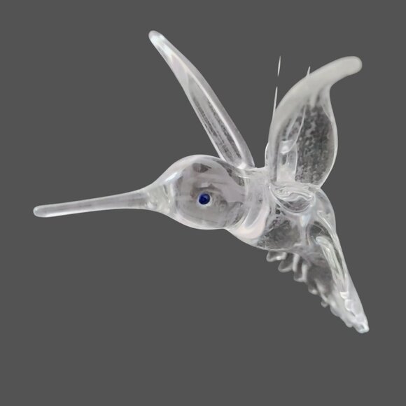 Vintage Clear Crystal Glass HUMMINGBIRD Ornament, Blue Eye Bird Sun Catcher - Picture 4 of 13